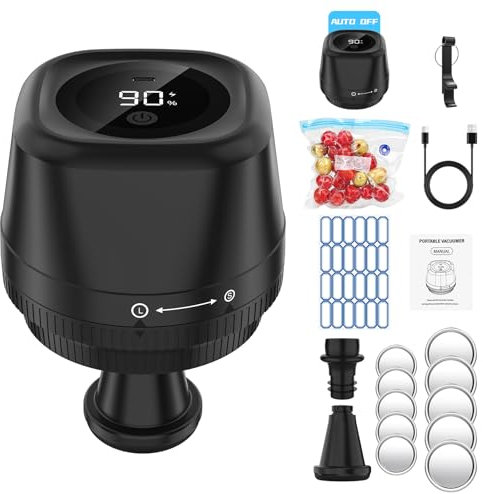 Upgraded Fully Automatic Electric Mason Jar Vacuum Sealer Kit for Wide & Regular Mouth Jars, Canning Food Saver