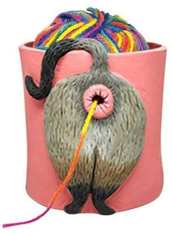 Persistence Cat Yarn Bowl Artwork Yarn Crochet Knitting Basket with Hole, Yarn Holder Dispenser C