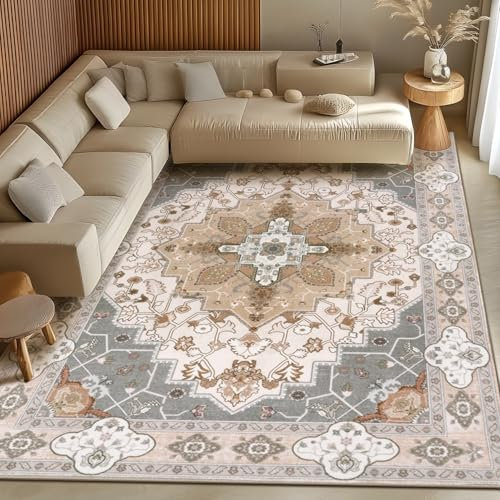 BSGIFT Teppich Wohnzimmer 200x300, Waschbare Orientalischer Teppich Beige Vintage Kurzflor Groß Teppiche für Schlafzimmer Esszimmer rutschfest Boho Wohnzimmerteppich
