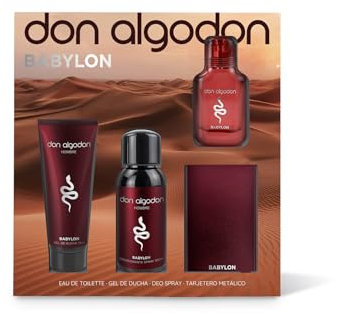 Don Algodón Men Set Regalo Babylon - Fragancia y Cuidado Masculino Incluye la fragancia Babylon de 30 ml, gel de ducha 75 ml, desodorante en spray 100 ml y tarjetero metálico