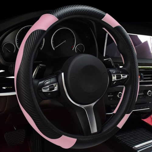 LXWUVIDD Lenkradbezug für Nissan Micra (K12) 2003 2004 2005 2006 2007 2008 2009 2010, Lenkradschutz Lenkradhülle Mode Anti-Rutsch-Atmungsaktives Leder Innere Auto Zubehör, pink