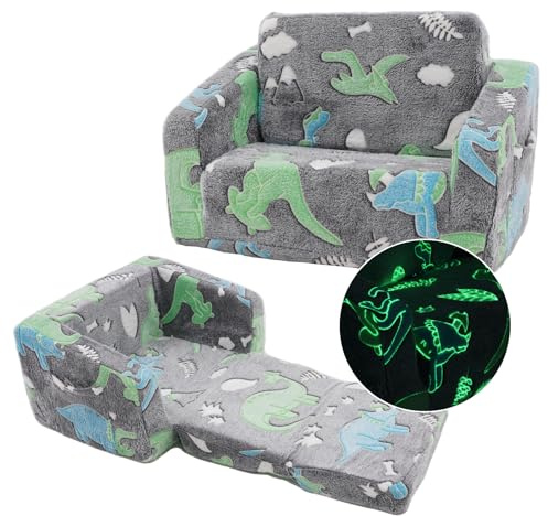 Kids Sofa, Fold Out Toddler Sofa Chair, Children Convertible Sofa Bed, Grey