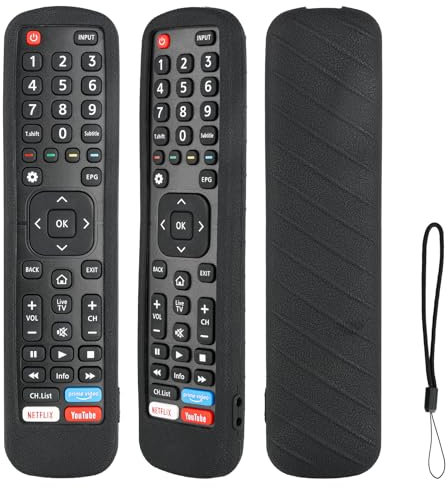 Funda para Mando a Distancia de Silicona Compatible con Hisense EN2BI27H EN2BF27H EN2BB27H EN2X27HS EN2D27 EN2AK27H TV Mando a Distancia Cubierta Protectora a Prueba de Choques con Cordón (Negro)