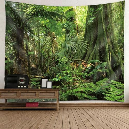 Beydodo Wandbehang Groß 350x256, Wandteppich Wandtuch Landschaft Grün Dschungel Wandvorhang Wanddeko für Schlafzimmer Wohnzimmer Wohnheim
