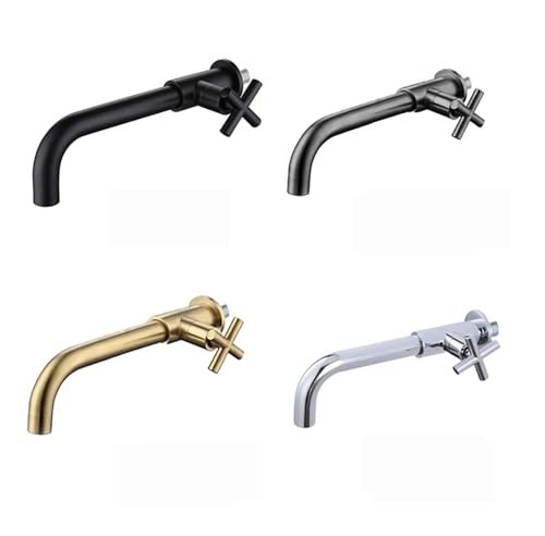 Robinet de jardin extérieur doré brossé à montage mural, robinet d'eau froide unique à bec long pour lavabo de lavabo haute résistance