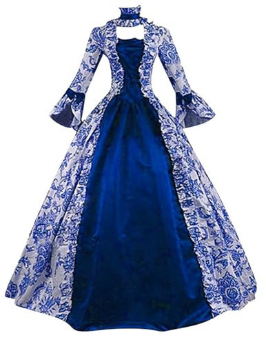 Zeiayuas Robe Médiévale Femme avec Manches Trompette Rétro Reine Femme Robe Victorienne Médiévale Renaissance Gothique Maxi Carnaval Halloween Cosplay Grandes Tailles Fête Princesse Costume Longue