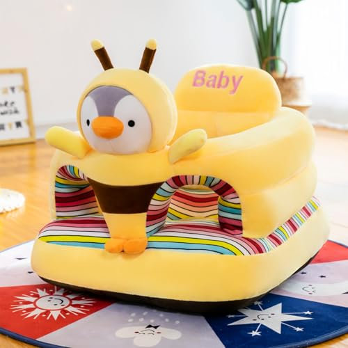 Baby Seat for Babies 3 Months & Up, Sit Me Up Floor Seat with Elastic Band, Cartoon Back Head Support Sitting Infant Sofa, Toddler Plush Animal Shaped Learning Sitting Up Chair (Bee)