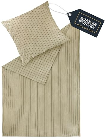 SCHÖNER WOHNEN Flanell Bettwäsche 155x220 Baumwolle Beige - Luxus Bettwäsche-Set 2teilig Öko - kuschelige warme Flauschige Sets - 1 Bettwäschebezug und 1 Kopfkissenbezug 80x80cm - Herbst & Winter