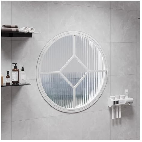 Ventana Ventanas Redondas Para Cobertizo Con Marco De Aleación De Aluminio Y Vidrio De Privacidad, Ventana De Ventilación Giratoria De 360° Con Eje Central Para Sótano, Ático Y Cocina(White,40cm/15.7i