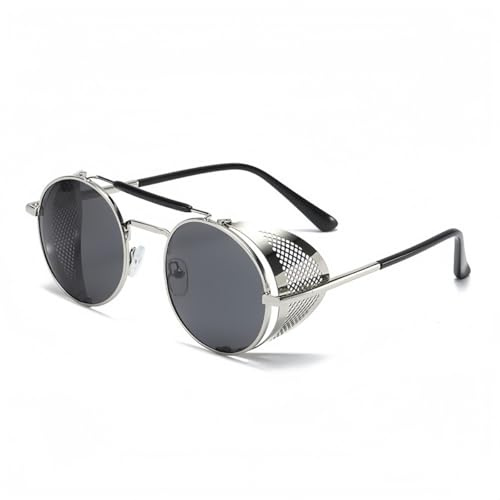 Rummyluck Steampunk Rund Vintage Sonnenbrillen Retro Brillen UV400 Schutz Metall Rahmen