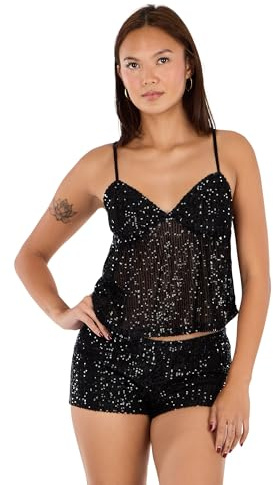 Forever 21 Women's Babydoll Top With Ao Sequins, Black, Medium