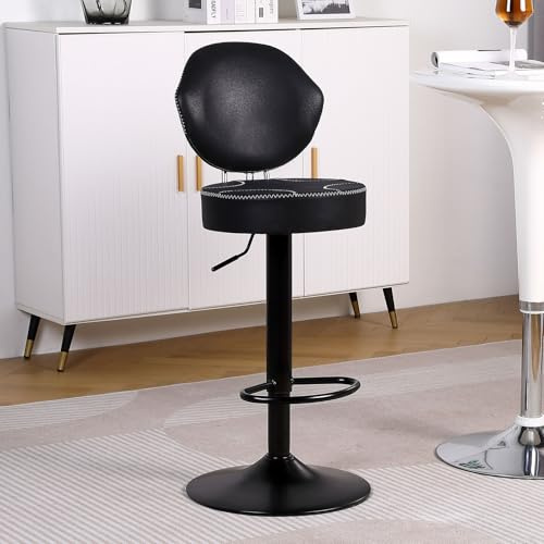 Youhauchair Barhocker 1er Set, Schwarz | 8 cm dicken Sitz, 360 drehbare, mit Rückenlehne, Höhenverstellbarer, Kunstleder