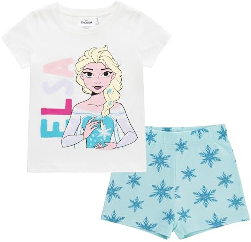 Disney Die Eiskönigin Anna und ELSA Pyjama kurzer Schlafanzug, Frozen, 100% Baumwolle, bequem