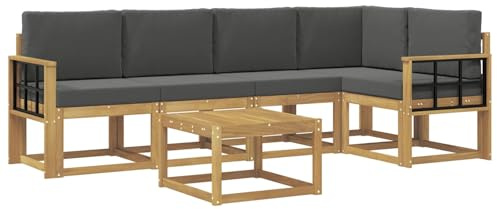 vidaXL Outdoor-Sofagarnitur 6 pcs Weiß und Anthrazit Massivholz Akazie, Outdoor-Ecksofa, modernes Lounge-Set für Garten, Robustes Sitzmöbel für Terrasse, Entspannen