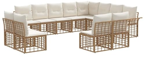 vidaXL Outdoor-Sofagarnitur 12 pcs Natürlich und Cremweiß Polyester, Modularer, wetterfester Lounge-Sofaset, mit verstellbaren Füßen, Gartenmöbel für die Terrasse