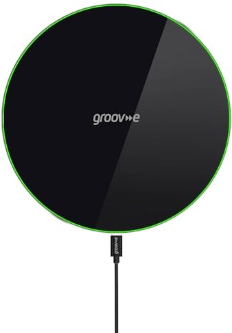 Groov-e Wireless Charging Pad 15W - Qi-Compatible Wireless Charger for Smartphones with USB-C Powered Slim Flat Design - Black