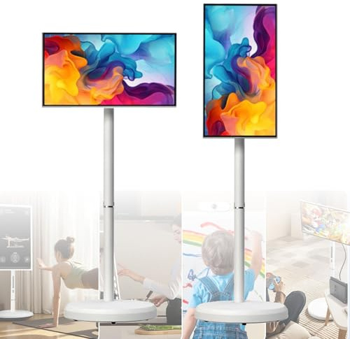 21.5 Inch FHD Smart Portable TV, Android 14, Movable Touchscreen, Full Swivel Rotation Monitor, Remote Control, Built-in 6000mAh Battery, 4GB RAM, 64GB Storage