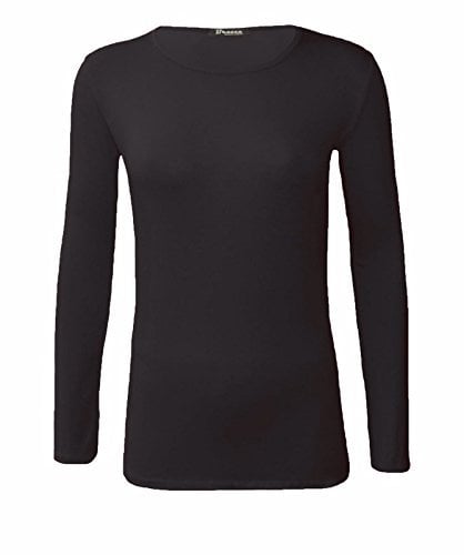 New Ladies Plus Size Long Sleeve T-shirt Womens Stretch Plain Top Sizes 8-26 (XXL (20-22 UK), Black)