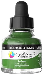 Daler-Rowney System3 Acrylic Ink, Glass Bottle with Dropper, Opaque, 1oz - 29.5 ml, Sap Green