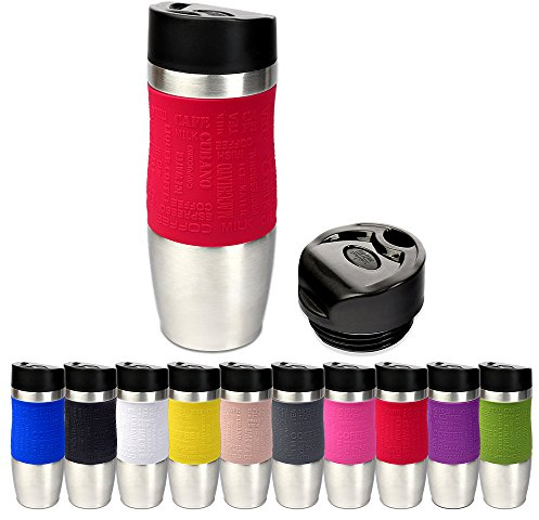 Schramm® Thermobecher in 3 Farben inkl. Ersatzdeckel Isolierbecher ca. 400ml Thermoisolierbecher Kaffeebecher Travel Mug Reisebecher BPA-frei Coffee to go Becher, Farbe:rot
