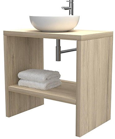 VE.CA - Mobile lavabo bagno - Mobile lavabo bagno a terra - Con mensola portaoggetti - Colore Quercia sherwood, L80 - P50 - H78 cm - Mobile moderno in legno - Made in Italy
