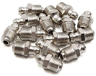 sourcing map 15Stk. Gerader Schmiernippel Gerade Fettnippel Vernickelung Metall Abschmiernippel 1/8 Zoll Silber