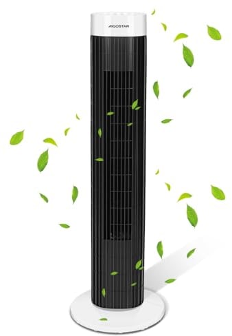 Aigostar Ben - Ventilador de Torre, 3 Velocidades, Oscilación de 85º, Silencioso, Temporizador 120 min, Diseño Compacto, Fácil Instalación, 76 cm de Alto. Ventilador de Pie Portátil 45W