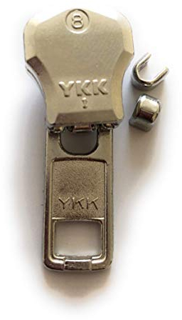 YKK NO#8 - Scorrevole/estrattore per cerniera in metallo, resistente + 2 pezzi YKK Top Stop gratis, Made in Japan