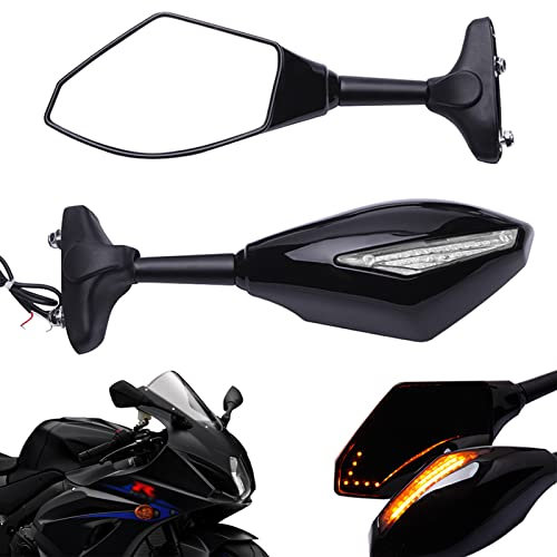 MISS MOLY Schwarzer Motorrad-Blinker-Rückspiegel mit LED-Pfeilanzeige für CBR GSXR YZFGGloss Black+Clear Lens