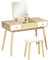 HOMCOM Tavolo da Trucco Moderno con Specchio Estraibile, Organizer Gioielli, 2 Cassetti e Sgabello, Color Legno