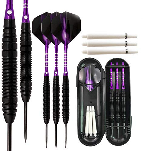 Sino-K Steeldarts Profi-Dartpfeile, Wolfram, 22 g, mit Aluminium-Schäften, Eisenschaft, Stahlspitze und zusätzlichen Schäften, Violett, 3 Stück
