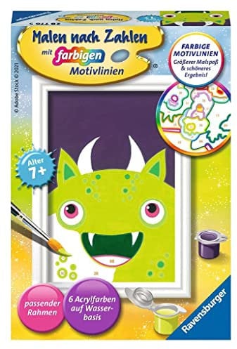 Ravensburger CreArt 28776 - Freches Monster - Malen nach Zahlen für Kinder ab 7 Jahre, Malset mit Rahmen, Pinsel und Acrylfarben, Geschenk für Mädchen und Jungen