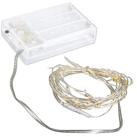Rayher Mini LED-Lichterkette mit Draht und Timer, warmes Lichtgelb, 235 cm, 40 LED-Lämpchen, für den Innenbereich, flexibel, biegsam, batteriebetrieben, 69229159