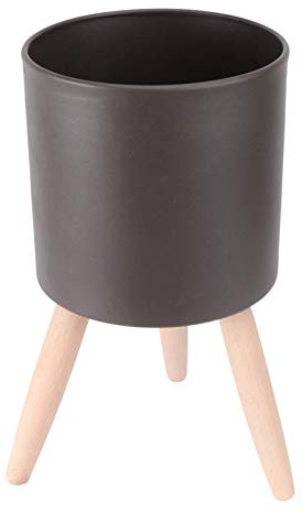 Hemoton Blumentopf Eisen Kunst Pflanztopf mit Beinen Sukkulenten Topf Blumenvase Grau Desktop Innen Außen Zimmerpflanzen Übertöpfe mit Holzständer Balkon Garten Dekoration