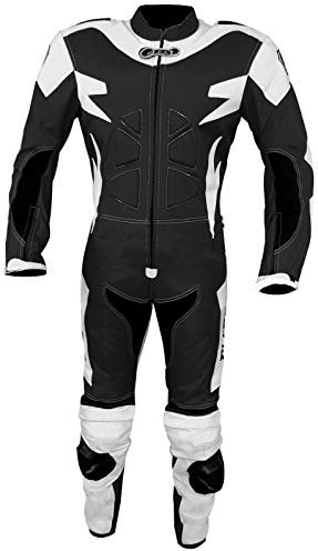 BI ESSE - Tuta da MOTO intera in pelle e tessuto,ideale per strada,viaggi lunghi,touring, pitbike,completa di gobba e protezioni rigide certificate (Bianco/Nero, XL)