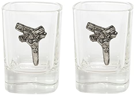 Gamekeepers Cottage gifts Pistol Holster Pair of Shot Glasses Crystal Cut Tot Party Gift 279