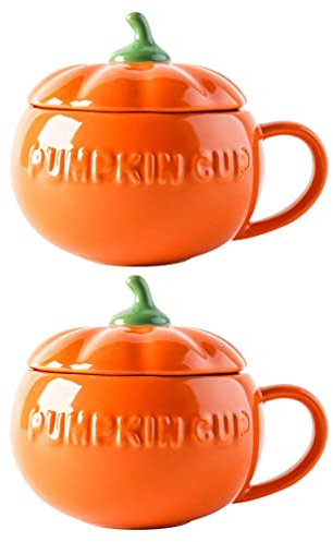Cabilock 2stück Halloween Kürbis Tassen Aus Keramik Mit Deckel Multifunktionale Frühstücksbecher Für Wasser Kaffee Milch Und Mehr Für Halloween-feiern Und Erntedankfest