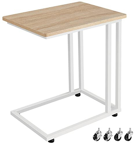 Yaheetech Beistelltisch, C-Form, mobiler Kaffeetisch, Sofatisch auf Rollen,Wohnzimmertisch, unters Sofa Industrie-Design, für Kaffee und Laptop, 50 x 35 x 59,5 cm Eiche