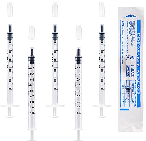 50 Stück 1 ml Kunststoff Spritzen mit Kappen ohne Nadel Kolostrumspritze zum Nachfüllen und Messen von Flüssigkeiten, wissenschaftliche Labore, Pflanzenbewässerung, Haustierfütterung