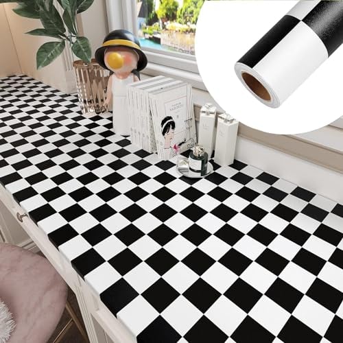 Nicoone Black and White Checkered Contact Paper,8 x 120 inch Waterproof Peel and Stick Wallpaper Removable,Self Adhesive Checkered Wallpaper for Kitchen Backsplash Shelf Drawer Liners