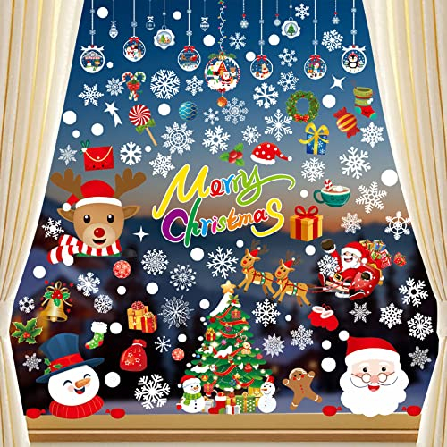 BBLIKE Fensterbilder Weihnachten 8 Blätter Fensteraufkleber Fenstersticker Fensterdeko Schneeflocken Fensterbilder selbstklebend Fensterfolie für Türen,Schaufenster, Vitrinen, Glasfronten