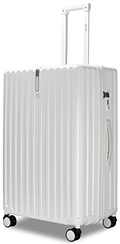 MGOB Koffer Mittelgroß Hartschalen Erweiterbar in Polycarbonat Reisekoffer mit 4 Rollen und Haken | 65x44x27/32cm | 71L-85L(Weiß, L)