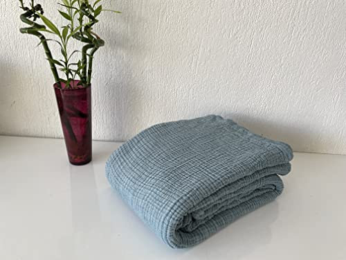 Musselin-Decke, 100 % Baumwolle, 4-lagige Tagesdecke, weiche türkische Baumwolle, Musselin-Bettdecke, wendbare Decke, blaugrün (Standard-20 x 30 (50 x 70 cm))