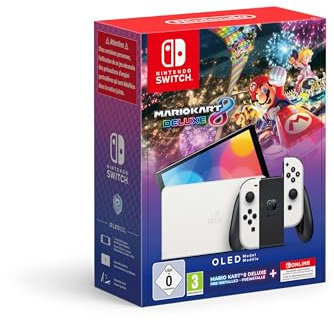 Console Nintendo Switch OLED (bianco) con gioco Mario Kart 8 Deluxe preinstallato e abbonamento 12 mesi a Nintendo Switch Online