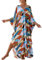 Bsubseach Damen V-Ausschnitt Kaftan Strandkleid Boho Floral Lange Plus Größe Pareos Lose Tunika Maxikleid Farbige Geometrie