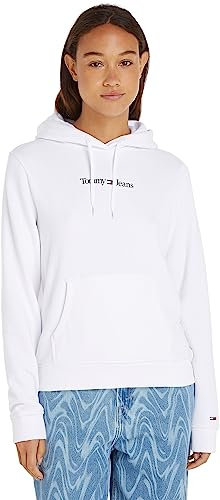 Tommy Jeans Femme Sweat à Capuche Serif Linear avec Capuche, Blanc (White), M