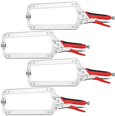 PINGEUI 4 PCS 18 Inch C Clamp Locking Pliers, Heavy Duty C Clamps with Swivel Pads and Rubber Handle Sleeve, Adjustable Welding Woodworking Tools, 7 Inch Max Jaw Opening