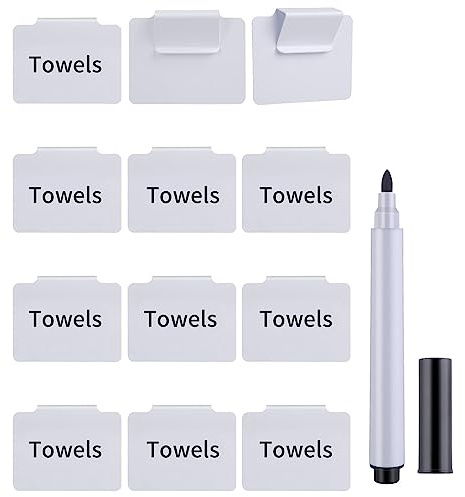 12 STK Etikettenhalter Set, Abeillo PVC Korb Etiketten und Whiteboard Stift Set, Tafeletiketten Regal Clip Etikettenhalter für Aufbewahrungsbehälter Organisationsbox Lagerung Körbe (Weiß)