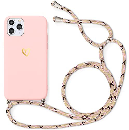 Yoedge Handykette Handyhülle für Samsung Galaxy A40 Hülle mit Band 5,9, Gold Love Herz Muster Design Aesthetic Schutzhülle Kordel zum Umhängen Liebesherz Stoßfest Cover für Samsung A40 Case, Rosa