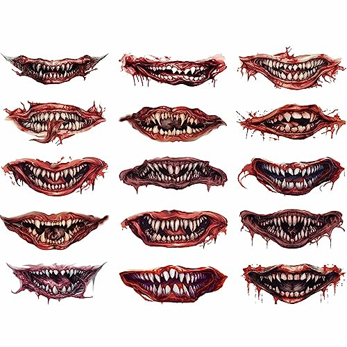 HMLTD Halloween-Mundaufkleber, Prank Makeup Temporäre Lippenaufkleber, Streich-Requisiten, lächelnde Lippen-Aufkleber, 15 Stück, Halloween-Cosplay-Aufkleber für Damen und Herren